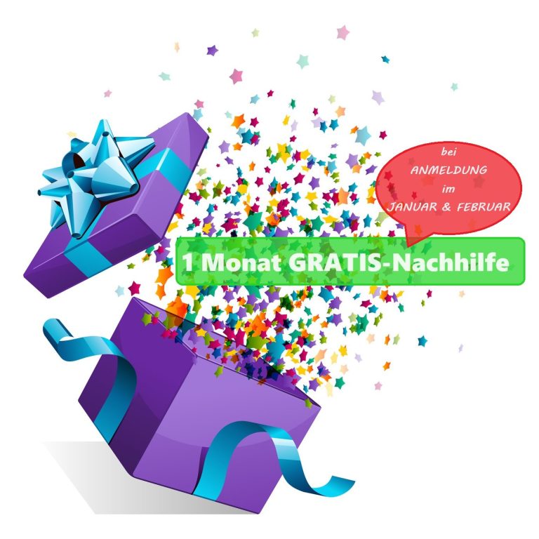 1 Monat Gratis-Nachhilfe 1 Monat Gratis-Nachhilfe bei Anmeldung im Januar & Februar